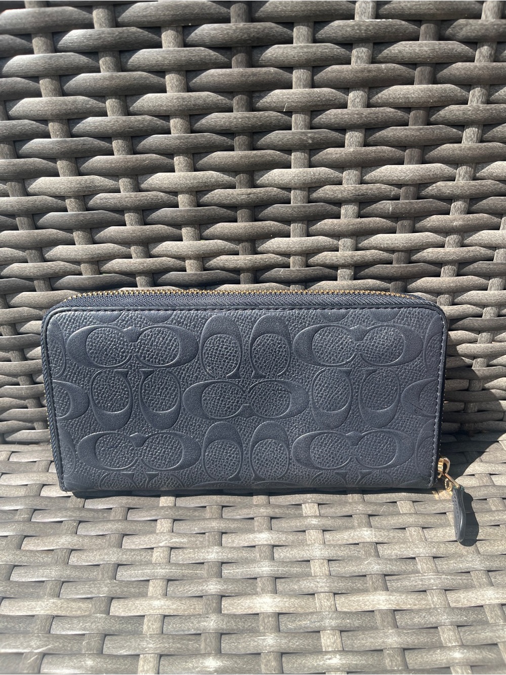 COACH Long Zip Around Wallet Signature Leather Navy Blue - Picture 3 of 7